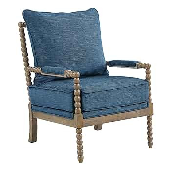 OSP Home Furnishings Fletcher Spindle Accent Chair with Rustic Brown Finish, Navy Blue Upholstery | Amazon (US)