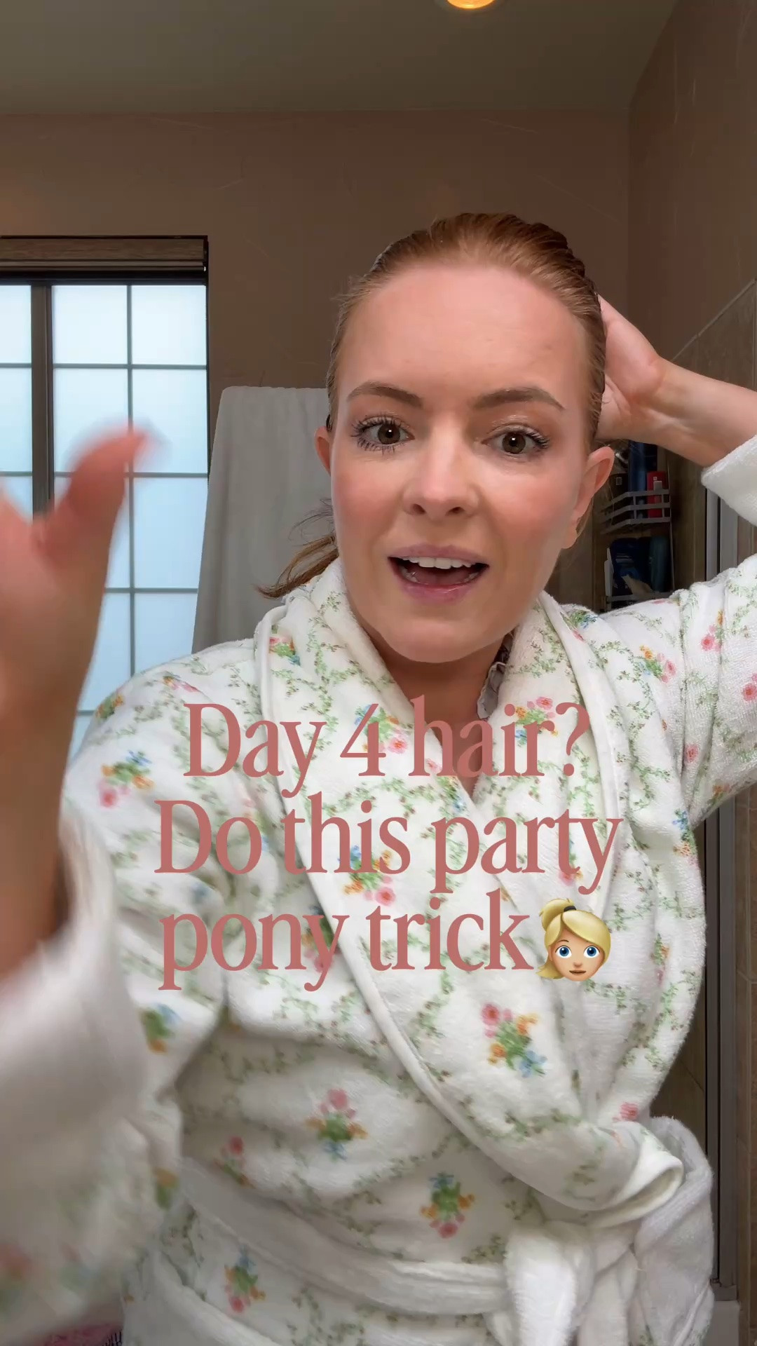 Quick and easy party pony tutorial for greasy hair! This 5-minute updo is my go-to second-day hair hack — it hides all the day 4 grease with zero washing. Just a little [dry shampoo], some teasing at the crown, and you're party-ready.

Shop the hair products I used below!