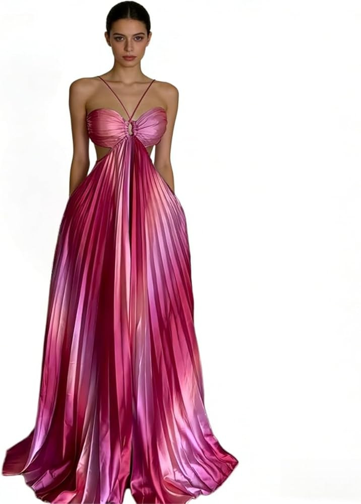 Sweet & Fresh Strapless Tube Top Tie-Back Pleated Flared Maxi Dress Beach Vacation Dress | Amazon (US)