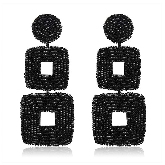 Statement Beaded Drop Earrings Handmade Seed Bead Square Dangle Earrings Bohemia Earring Studs fo... | Amazon (US)