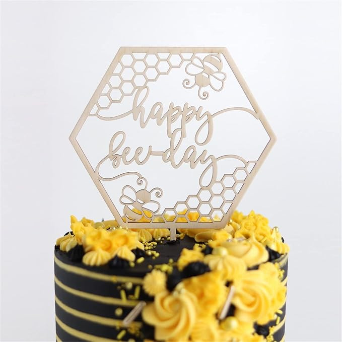 Happy Bee Day Cake Topper, Bumble bee Boys and Girl Sweet Birthday Party Decoration — Wooden | Amazon (US)