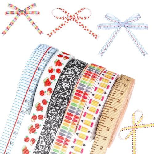 Fanfanwin 6 Pcs 2026 School Ribbons for Crafting 30 Yards Graduation Teacher Appreciation Gift Grosgrain Ribbons Ruler Ribbon Pencils Apples Composition Book Crayon Craft DIY Supplies(0.39 Inches) | Amazon (US)