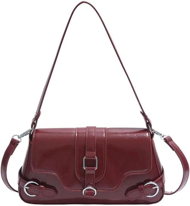 Y2K Shoulder Bag for Women,Leather Crossbody Bag with Belt Burgundy Hobo Bag Trendy Designer Hand... | Walmart (US)