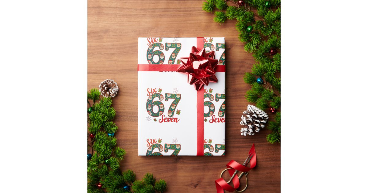 Six Seven 67 6 7 Meme Christmas Xmas Santa Hat Wrapping Paper | Zazzle | Zazzle