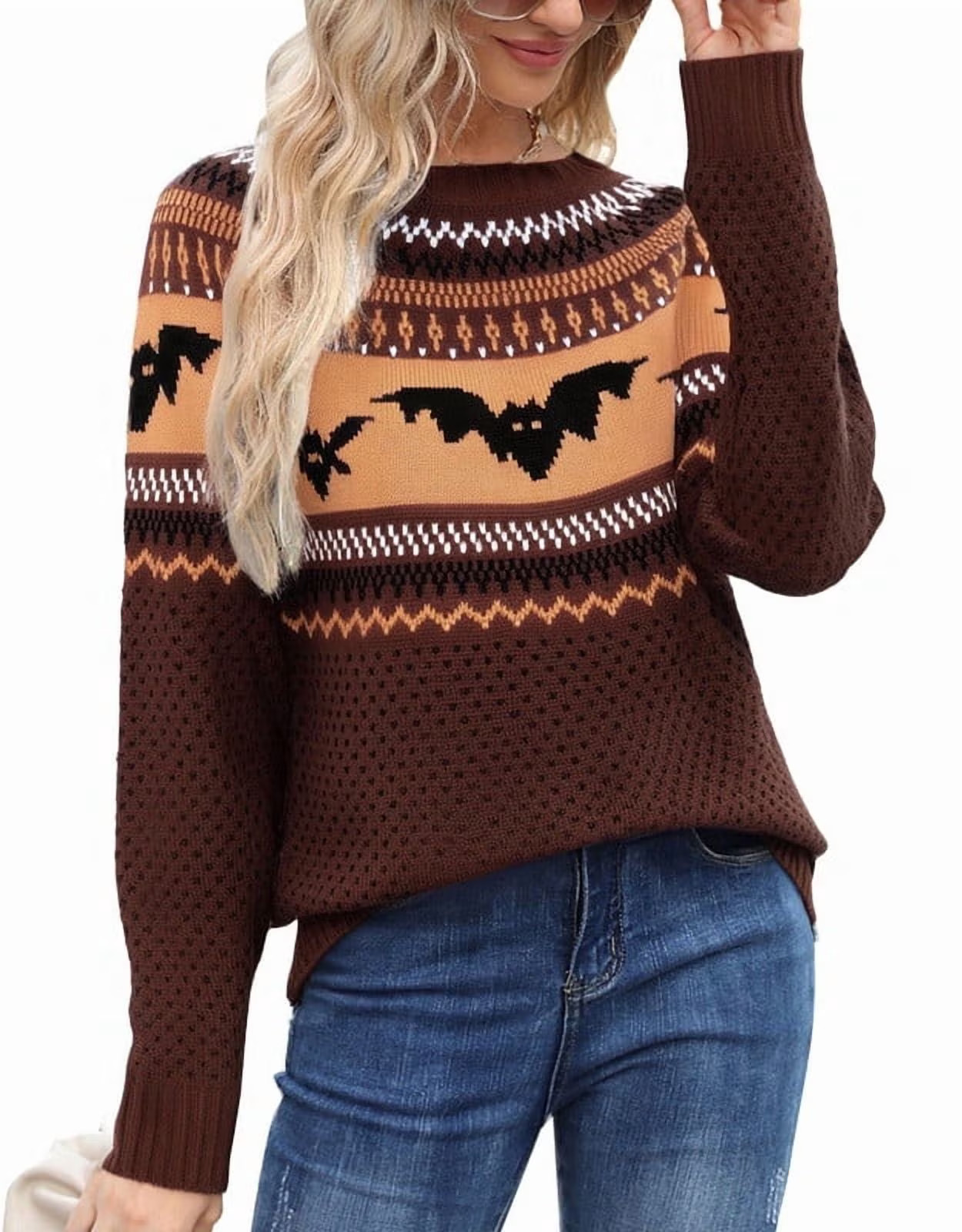 Halloween Sweaters for Women 2026 Bat Print Pullover Sweater Casual Loose Knitted Crewneck Sweaters Shermie - Walmart.com | Walmart (US)