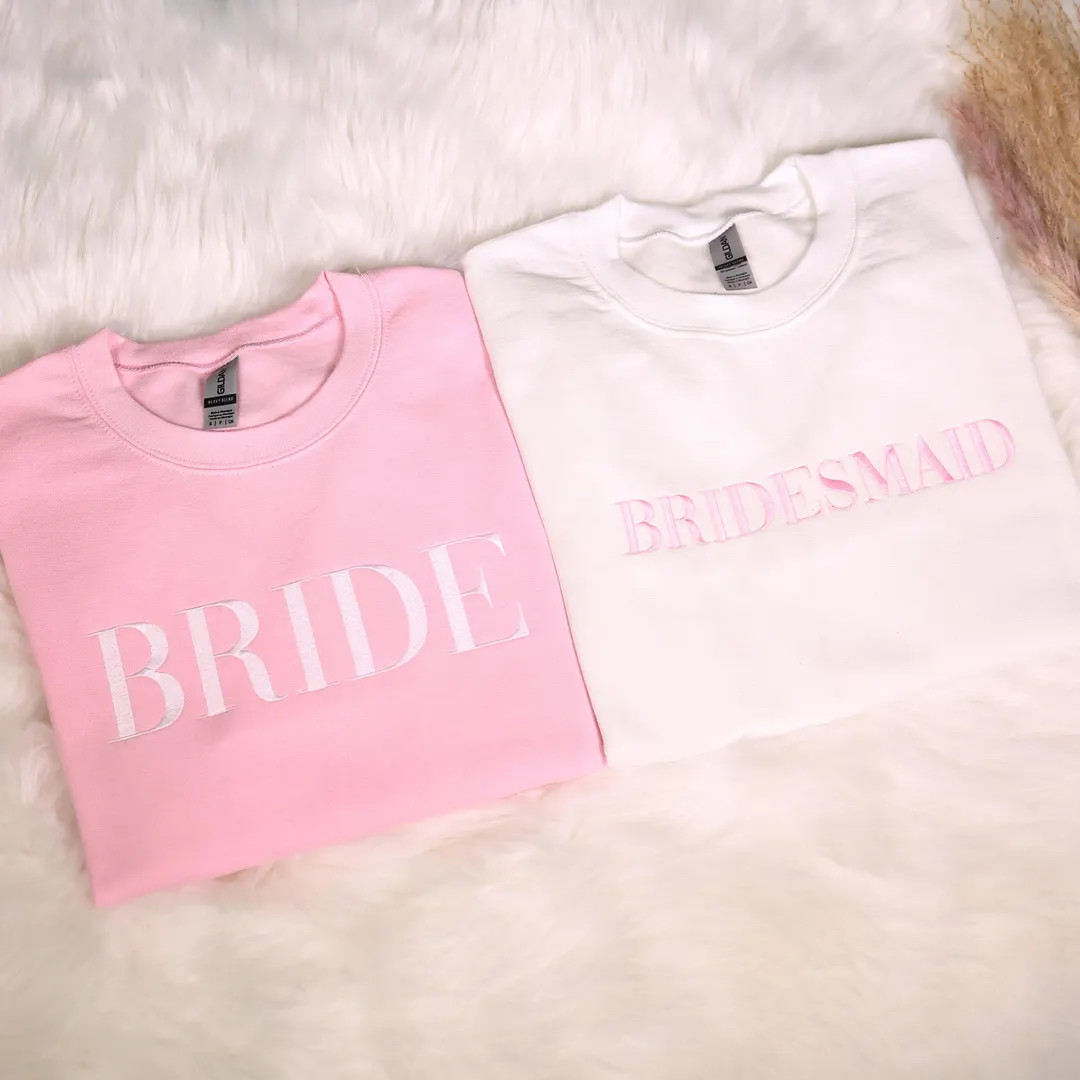Custom Embroidered Bride & Bridesmaid Sweatshirt, Matching Bachelorette Party Embroidery Hoodie, ... | Etsy (US)