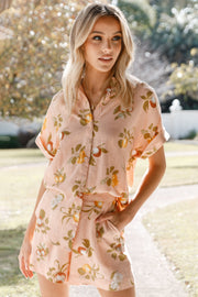 Cecily Short Sleeve Button Down Top - Pink Floral | Petal & Pup (US)