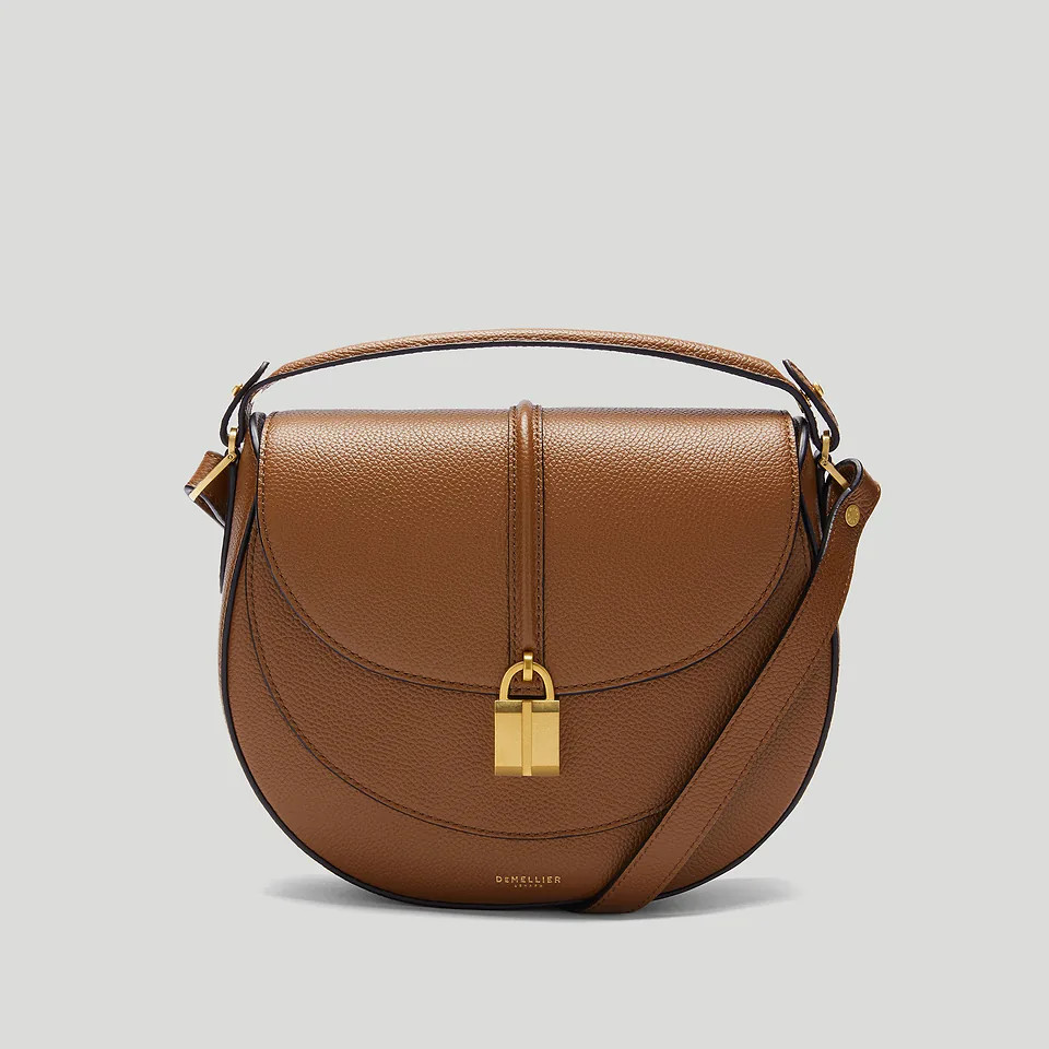 The Siena Saddle | Tan Small Grain | Demellier | DeMellier