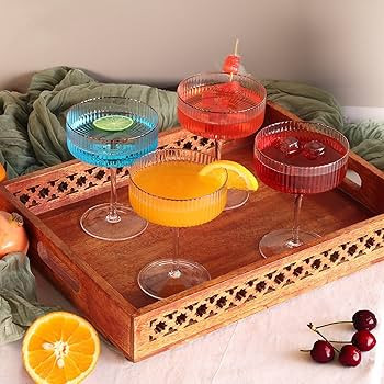 Vintage Tall Ribbed Coupe Glasses with Copper Rim | 9 FL OZ | Set of 4 | Champagne, Martini, Wine... | Amazon (US)