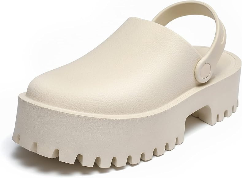 Women Platform Thick Soled Slippers,Beige Slip On Clogs Casual Non Slip Home Lazy Waterproof Fash... | Amazon (US)
