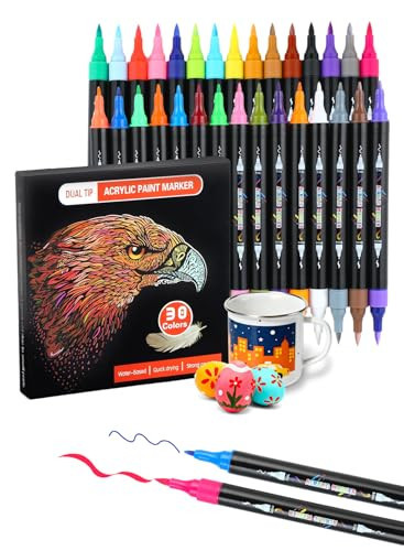 Brled 30 Colors Acrylic Paint Pens, Dual Tip Acrylic Paint Markers with Brush and Fine Tips for Adults, Wood, Canvas, Stone, Rock Painting, Glass, Ceramic Surfaces, DIY Crafts Making | Amazon (US)