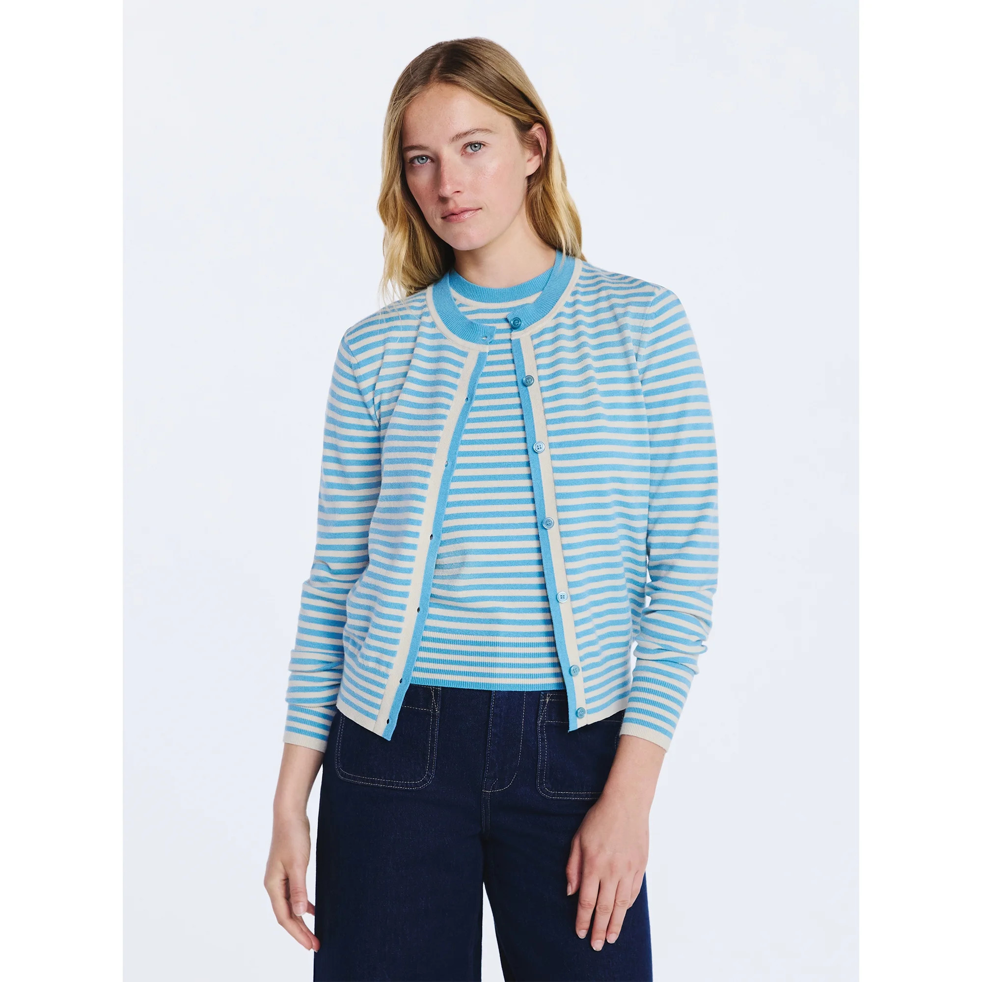 Free Assembly Women's and Women's Plus Solid, Stripe, & Print Classic Cozy Yarn Cardigan Sweater,... | Walmart (US)