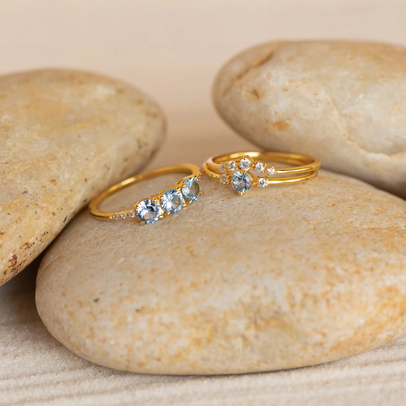 Aquamarine Stacking Ring Set | Caitlyn Minimalist