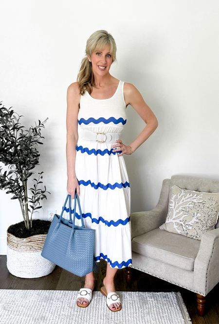 Get ready with me for a warm spring day brunch date with my husband.  

This dress is lightweight and soft.  It reminds me of Mykonos with the blue and white.  

Wearing size medium.  Sandals run true to size.  

My tote is Lulu Dharma and several years old.  I’ve tagged similar below.  

#LTKover40 #LTKfindsunder50 #LTKSeasonal