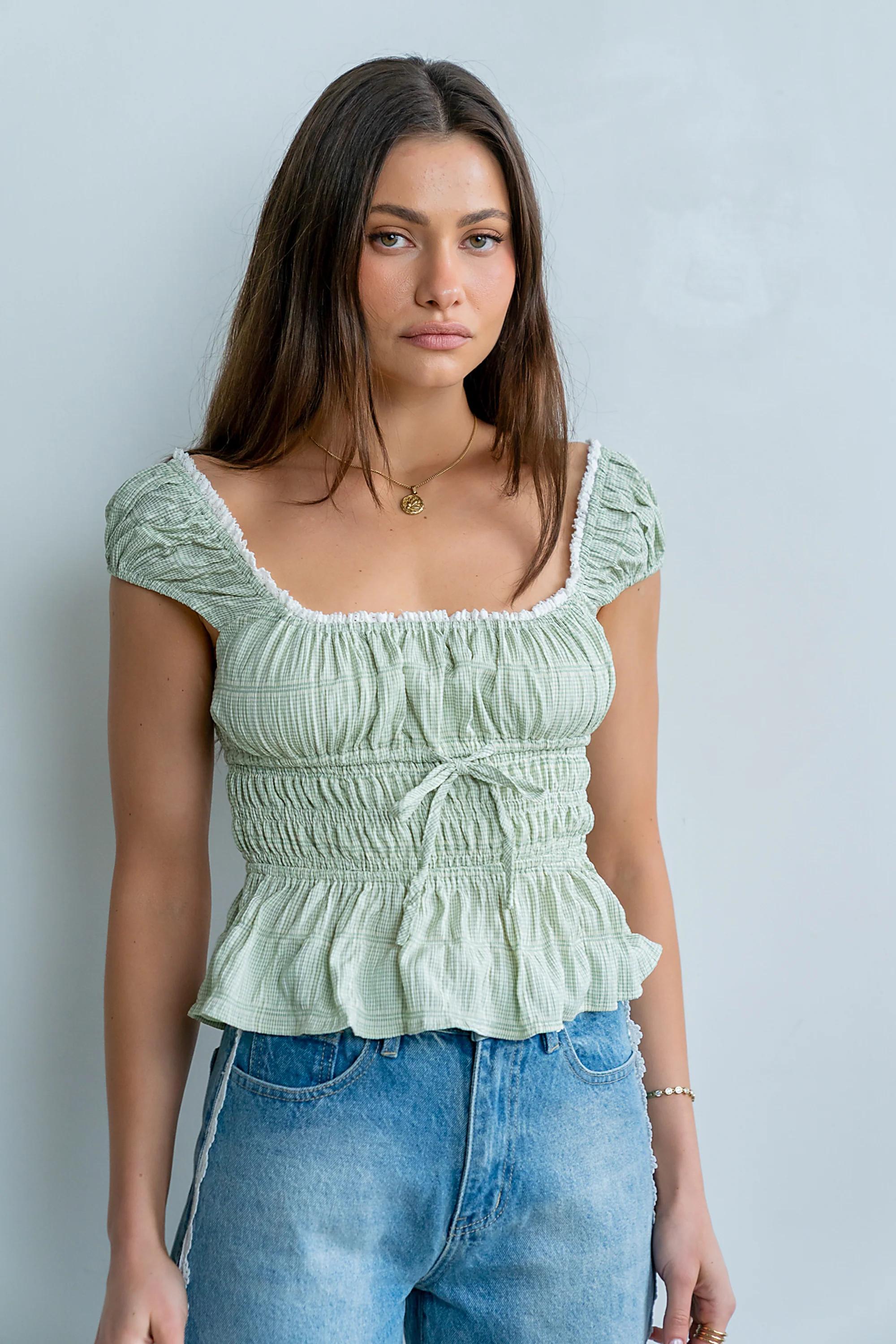 Naya Gingham Tank Top in Green | Böhme US