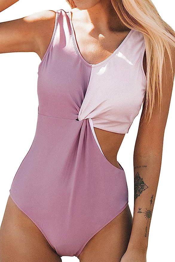 CUPSHE Women's Colorblocked Twist Beachwear Cut Out One Piece Swimsuit | Amazon (US)