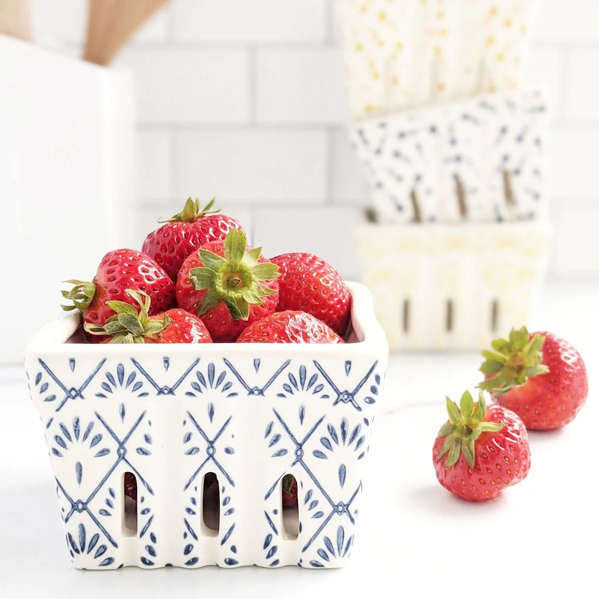 Square Stamped Stoneware Berry Basket | Fresh Home + Kitchen