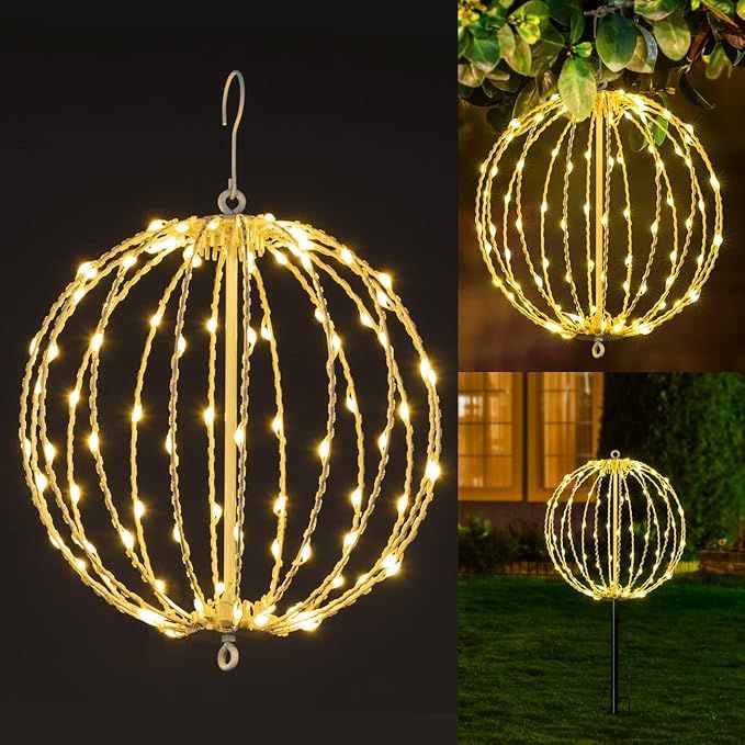 Christmas Ball Light Sphere, 12IN 96LED Hanging Tree Light and Pathway Lights with Hook and Stake... | Amazon (US)