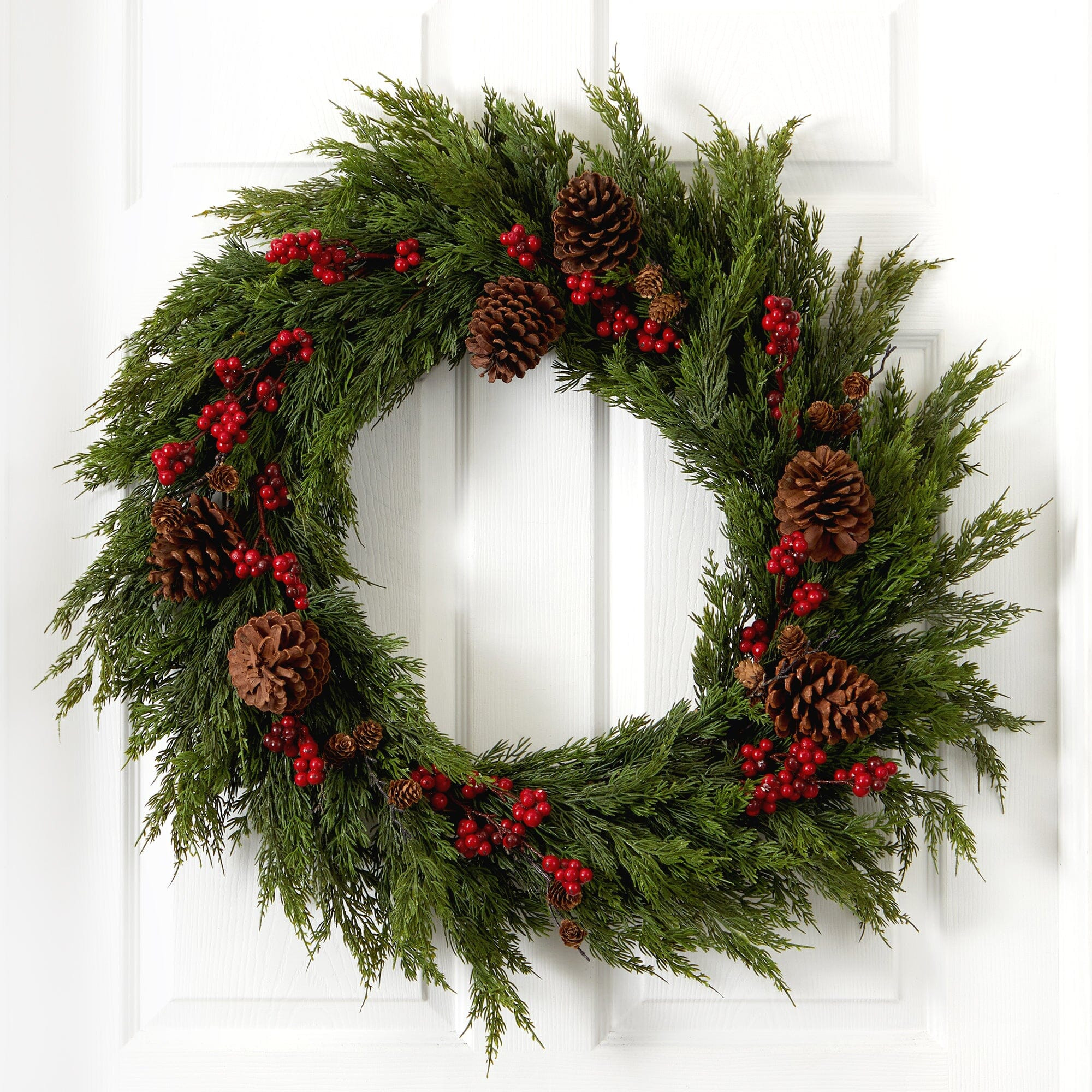 32'' Cypress with Berries and Pine Cones Artificial Wreath | Nearly Natural | Nearly Natural