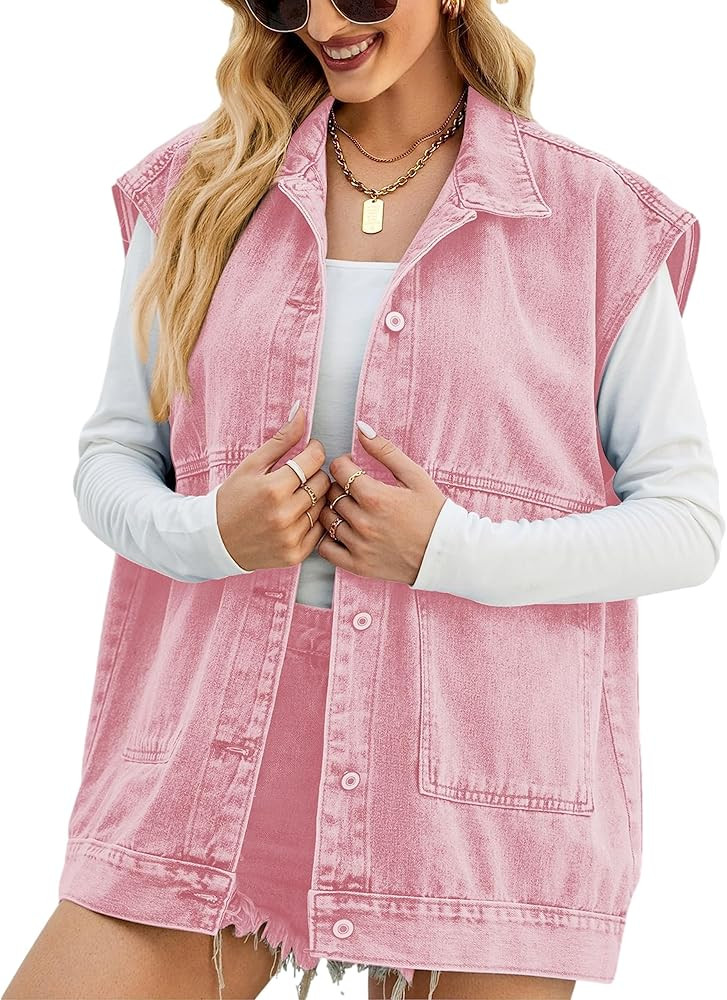 Zontroldy Denim Jean Vest for Women Oversized Sleeveless Button Down Denim Jean Vest Waistcoat Sh... | Amazon (US)