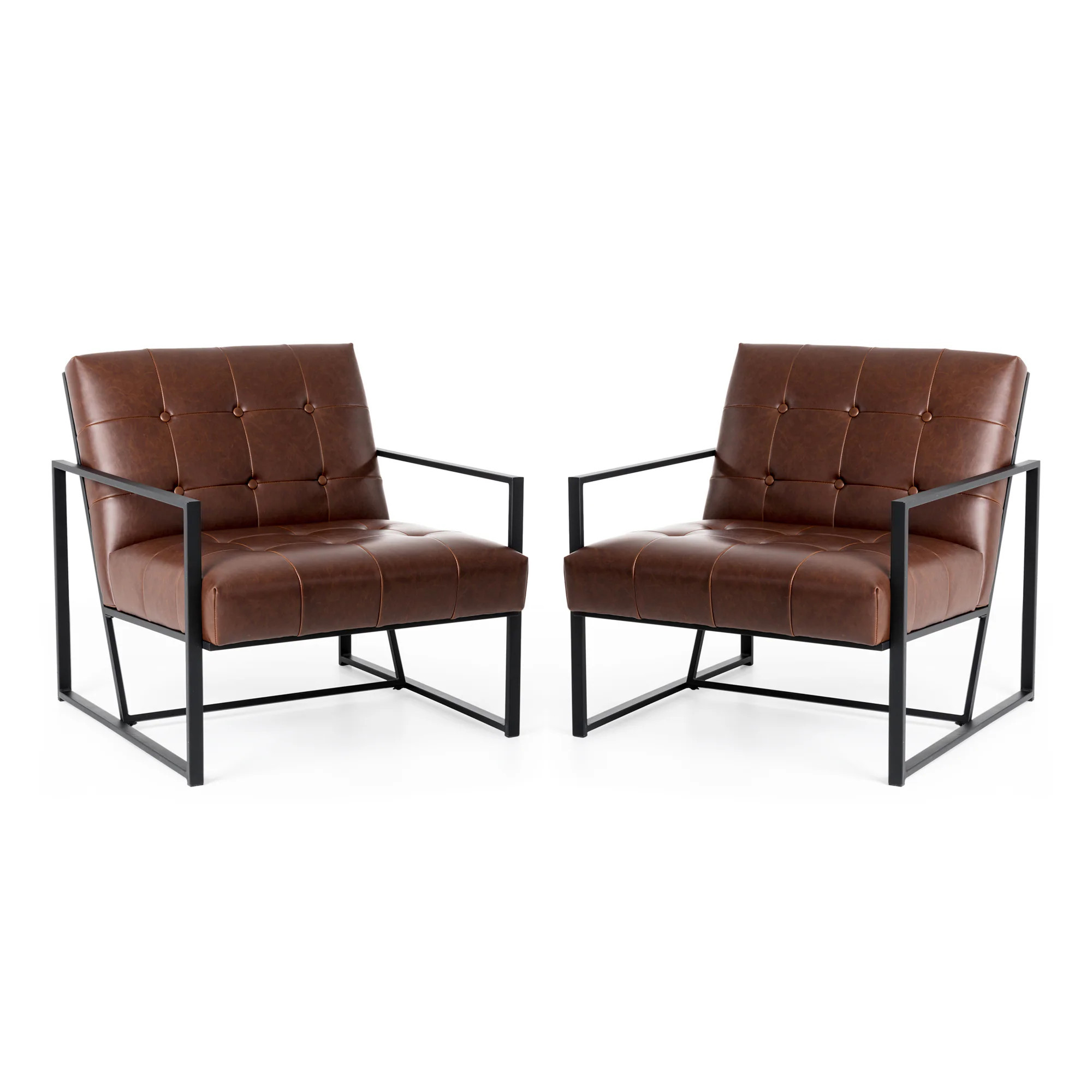 Glitzhome Mid Century 2 -Pack 26-in W Modern Brown Faux leather Accent Armchair | 2001100046 | Lowe's