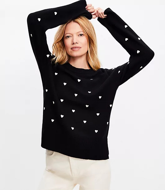 Loft Petite Mini Heart Embroidered Sweater | LOFT