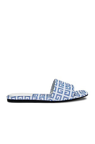 Givenchy 4G Flat Mule Sandals in White & Blue | FWRD | FWRD 