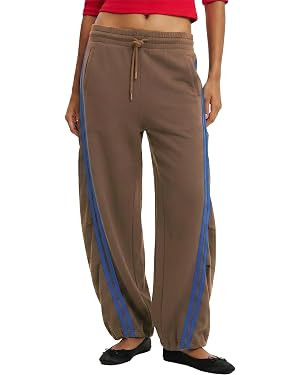 Women Barrel Sweatpants Side Stripe Drawstring Casual Running Slouchy Palazzo Cotton Lounge Pants... | Amazon (US)