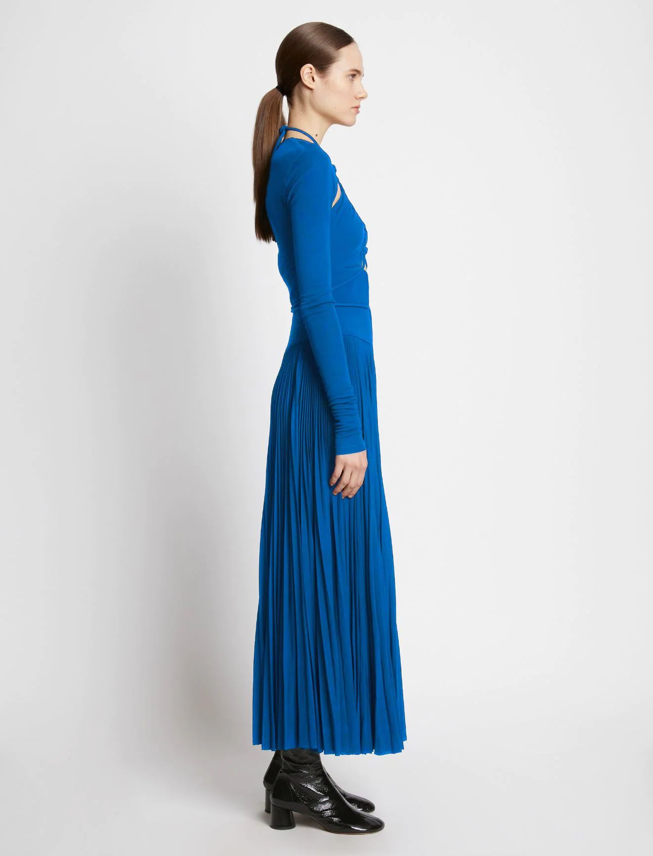 Pleated Matte Jersey Halter Dress in blue | Proenza Schouler | Proenza Schouler LLC