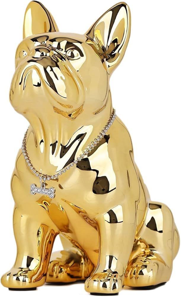 SHENGTIAN Seated French Bulldog Statue Resin Electroplated Dog Animal Sculpture with Silver Neckl... | Amazon (US)