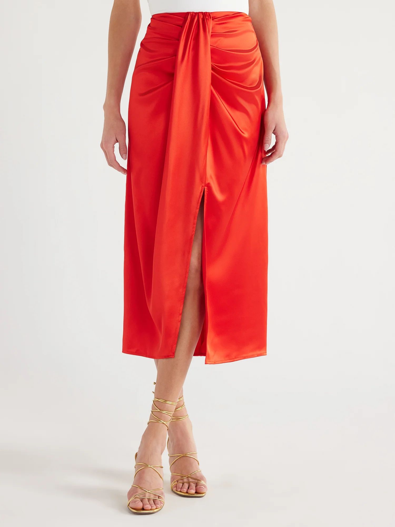 Scoop Women’s High Shine Satin Midi Skirt, Sizes XS-XXL | Walmart (US)