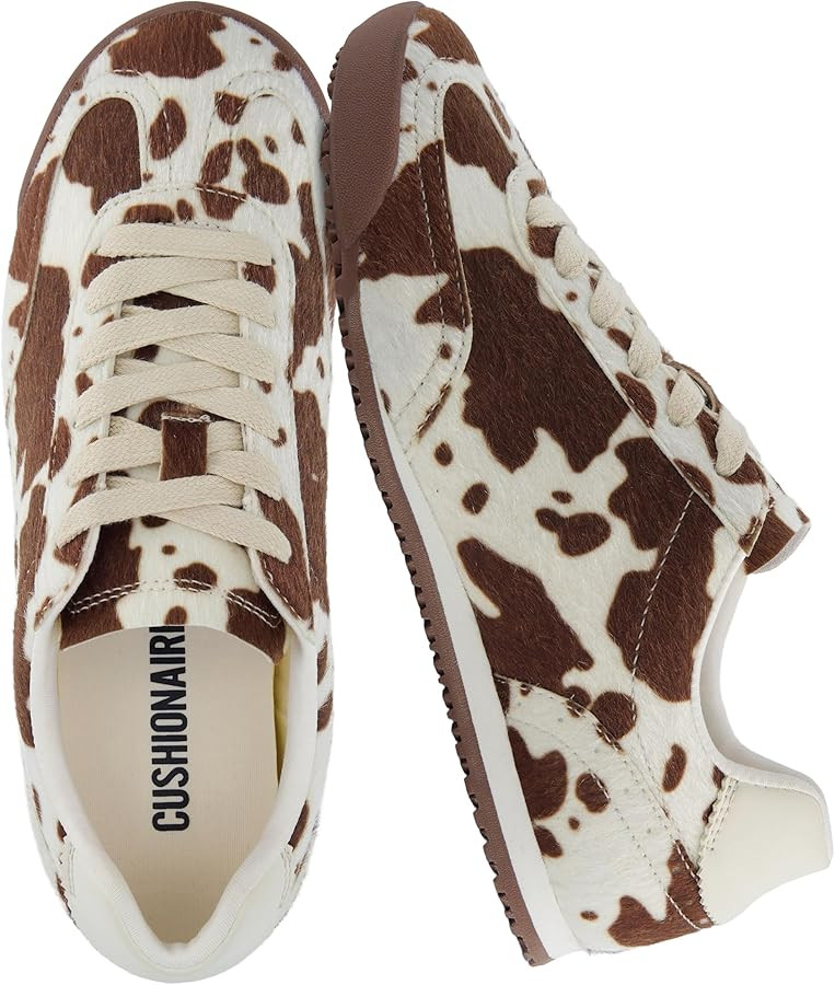 CUSHIONAIRE Techno Women’s Vegan Cow Print Calf-Hair Lace-Up Sneakers with Memory Foam Comfort | Amazon (US)