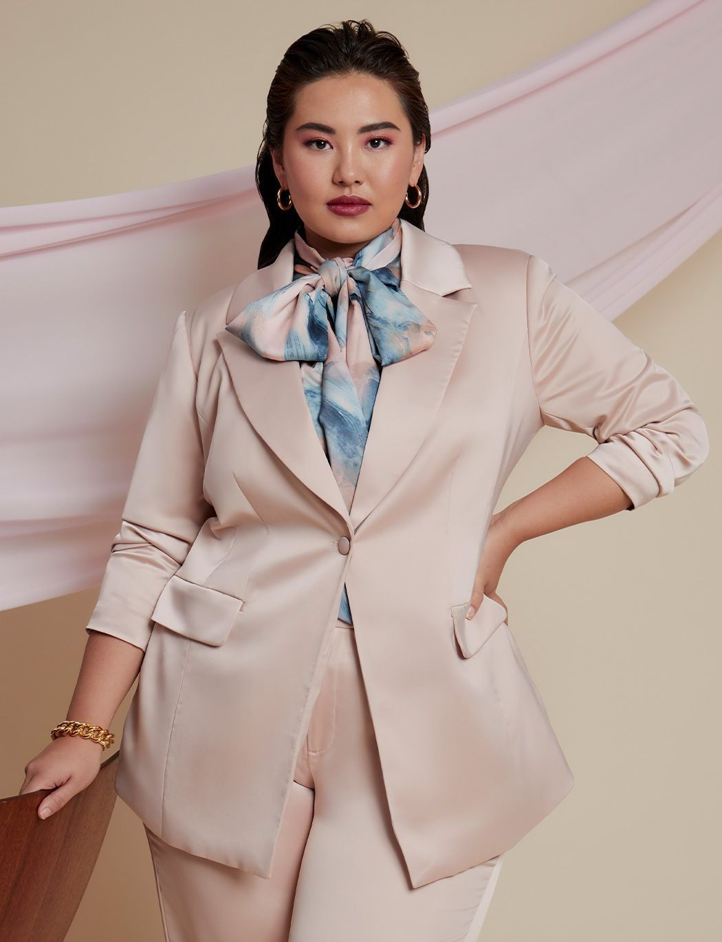 Long Satin Blazer | Women's Plus Size Coats + Jackets | ELOQUII | Eloquii