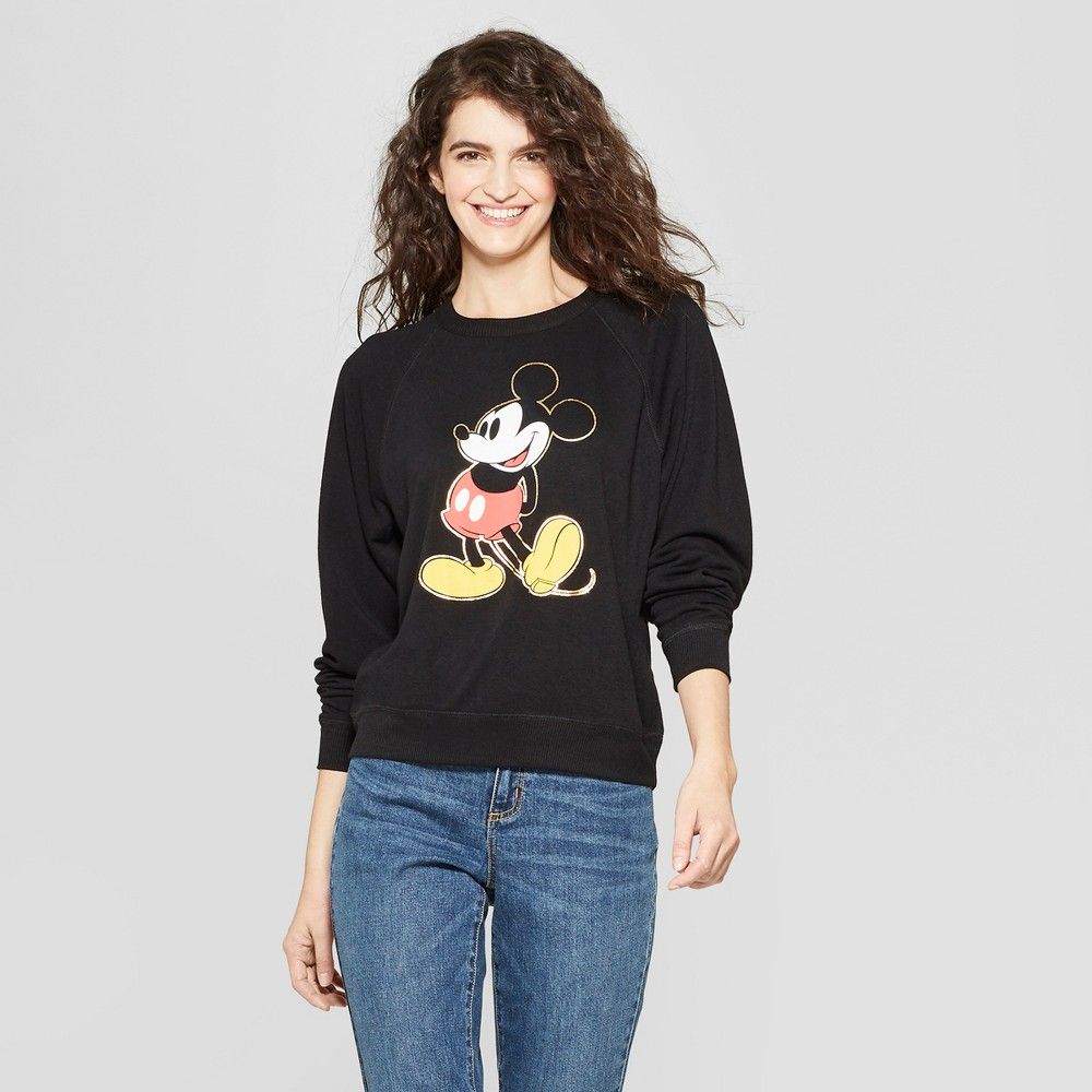 Women's Disney Mickey Mouse Graphic Sweatshirt (Juniors') Black XS | Target