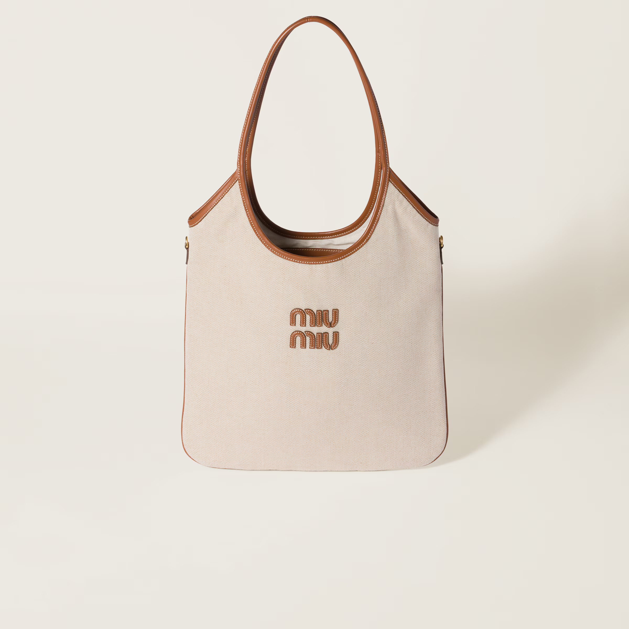 Beige/brandy Ivy Canvas And Leather Bag | Miu Miu | Miu Miu US