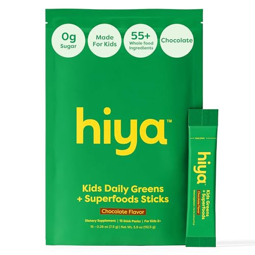 HIYA Kids Greens Powder Sticks - 55 Whole-Food Sourced Ingredients & Delicious Flavor - Greens Superfood Powder for Kids (Chocolate) | Amazon (US)