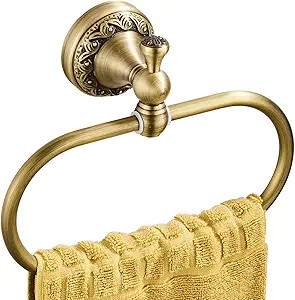 Flybath Oval Towel Ring Antique Brass Exquisite Pattern Carving Hanger Hand Towel Holder for Bath... | Amazon (US)