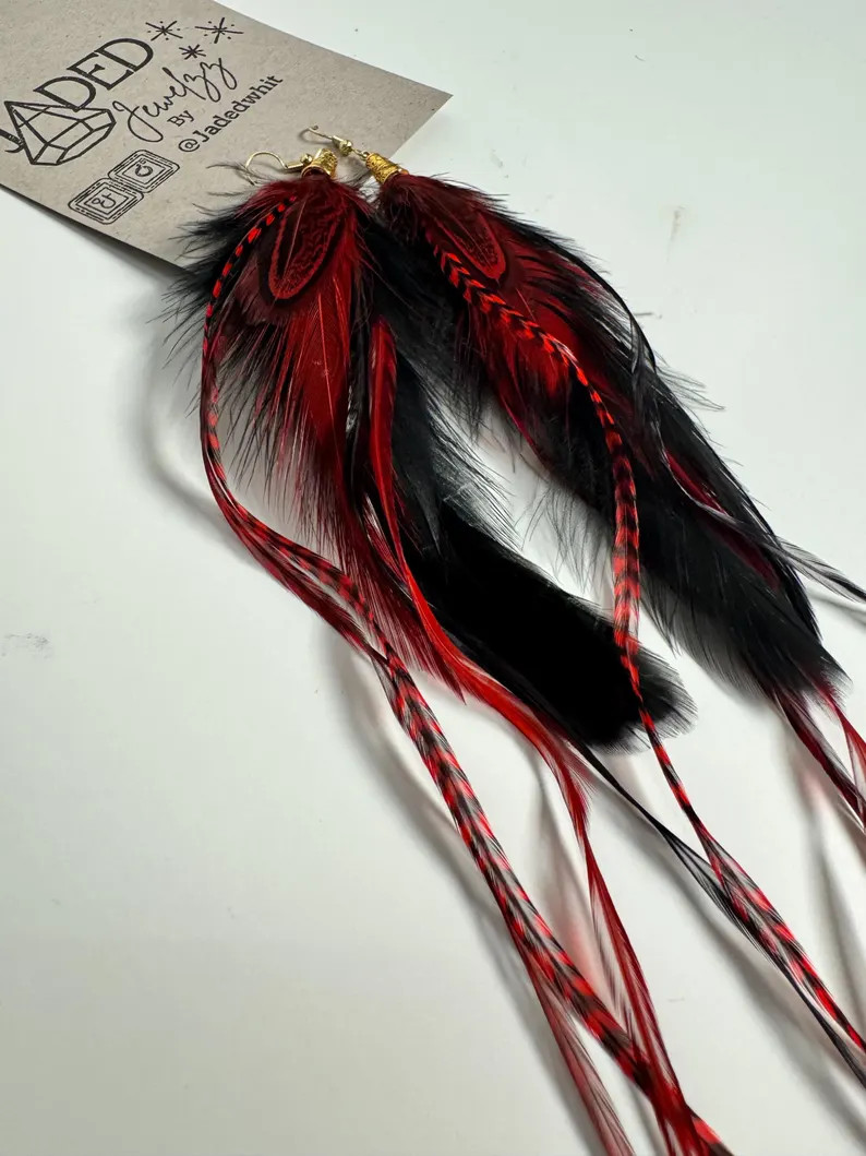 Handmade Red & Black Feather Earrings - \u201cBloody Hell\u201d | Etsy (Global)