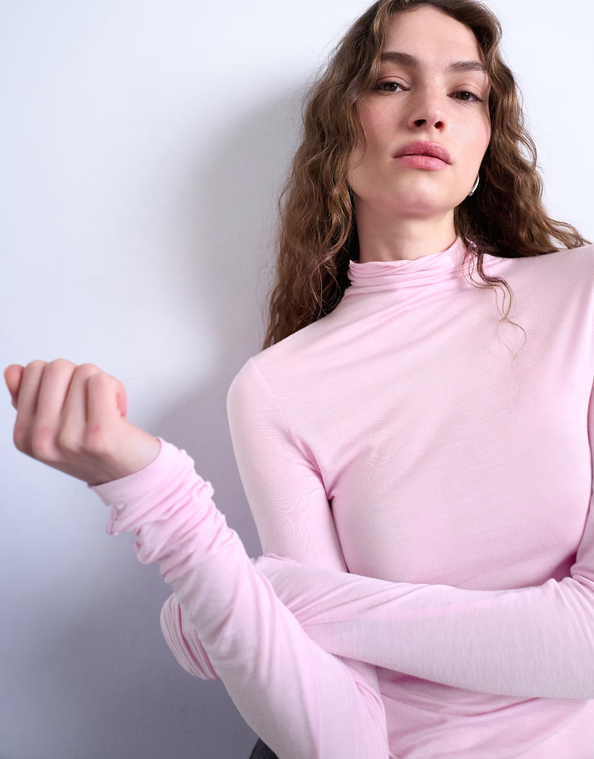 Topshop high neck viscose long sleeve top in pink | ASOS | ASOS (Global)