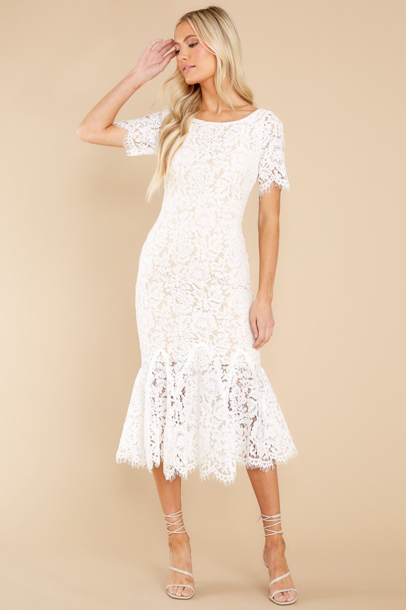 I Can't Resist White Lace Midi Dress, White Lace Dress, Bride, Bride Style, Engagement Party  | Red Dress 