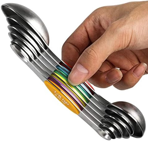 Magnetic Measuring Spoons Set Dual Sided Stainless Steel Set of 6 Stackable Magnetic Teaspoon Tables | Amazon (US)