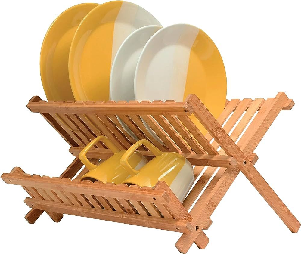 Bambüsi Bamboo Dish Drying Rack - Collapsible 2-Tier Dish Drainer Kitchen Plate Rack for Kitchen... | Amazon (US)