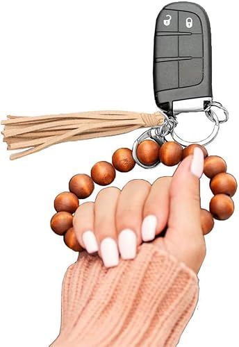 Loodial Wooden Bangle Key Ring Large Wood Beads Keychain Bracelets with Suede Tassel for Women Me... | Amazon (US)