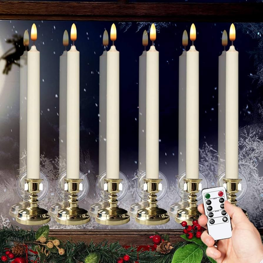 Wondise Flameless Window Candles with Timer & Remote, 10" Battery Operated 3D Wick LED Flickering... | Amazon (US)