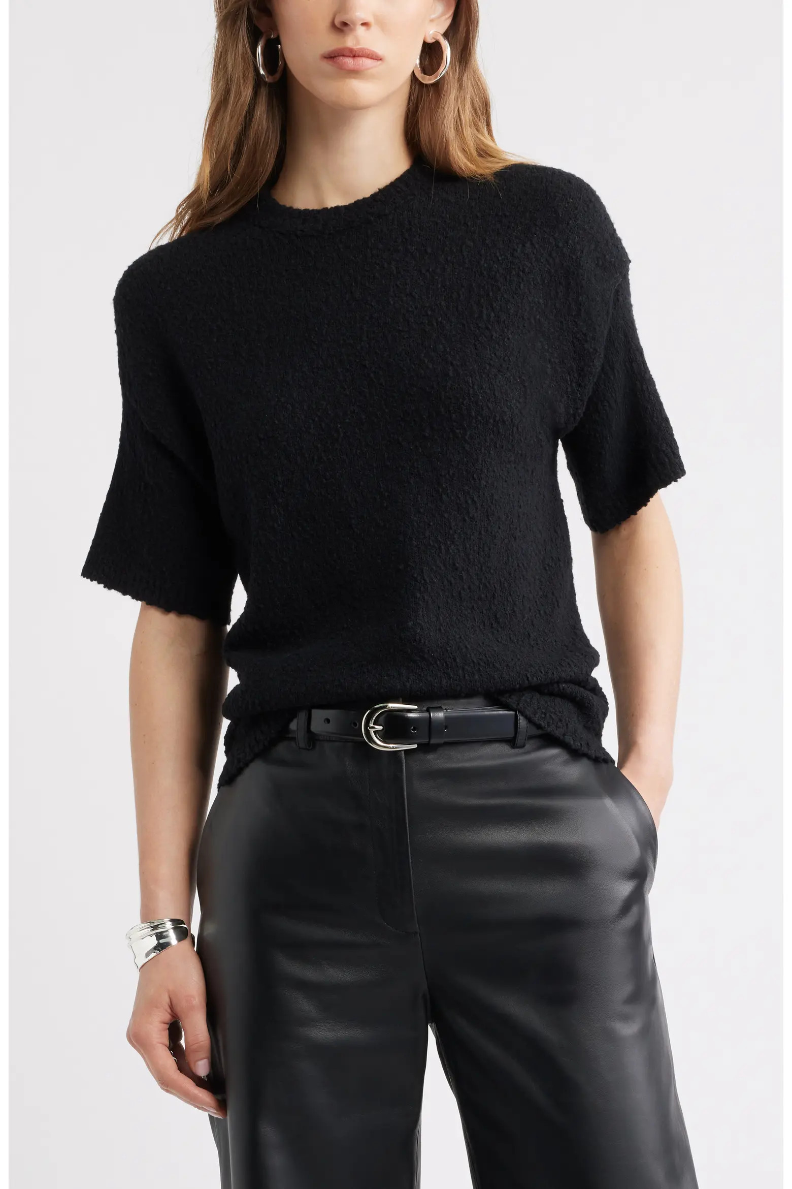 Short Sleeve Stretch Wool Blend Bouclé Sweater (Women) | Nordstrom | Nordstrom