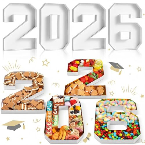 Mooliwe 4 Pcs 2026 Graduation Fillable Numbers for Charcuterie Class of 2026 Cardboard Number Grad Charcuterie Board Serving Trays Graduation Food Box for Tray Party Supplies(White) | Amazon (US)
