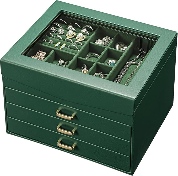 4 Layer Jewelry Box with Lid, Classic Jewelry Organizer with 3 Drawers for Women Girls, Adjustabl... | Amazon (US)
