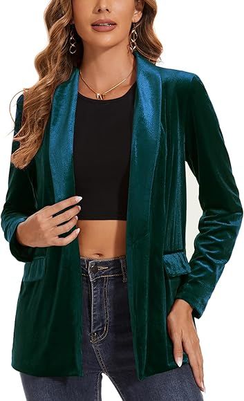 MINTLIMIT Women's Velvet Blazer Lightweight Long Sleeve Jacket Shawl Lapel Open Front Casual Blaz... | Amazon (US)