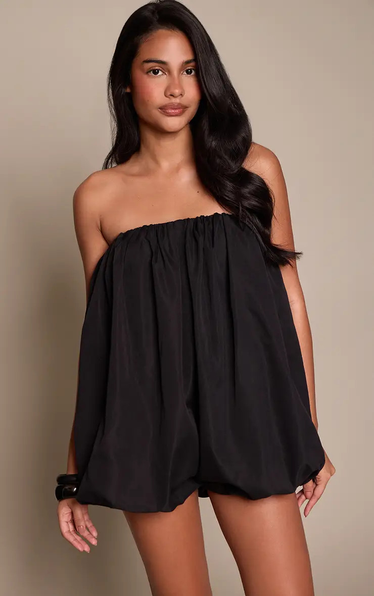 Black Puffball Playsuit | PrettyLittleThing USA | PrettyLittleThing US