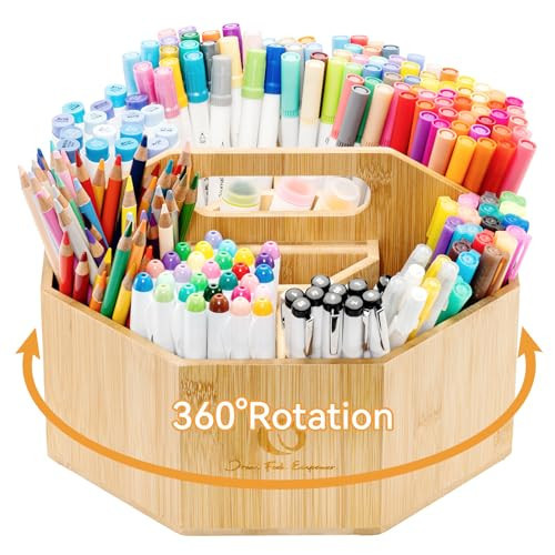 Ohuhu Rotating Marker Organizer for Alcohol Markers, 360-Degree Rotating Bamboo Storage Hold 162 Honolulu& B Alcohol Markers, Pens Pencil Holder with 8 Compartments for Home Classroom Office Decor | Amazon (US)